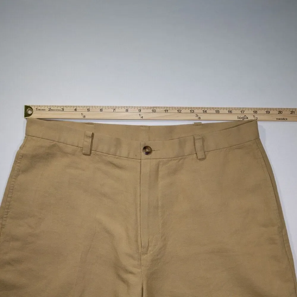 LL Bean Mens 36 Linen Cotton Blend Shorts Flat Front Casual Summer Khaki Tan 8